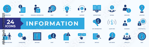 Information Icon Set Flat Blue style illustration Vector Concept