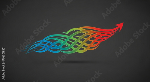 Abstract colorful arrows pointing upwards, symbolizing growth, progress, and positive trends on a dark background, representing dynamic movement and direction