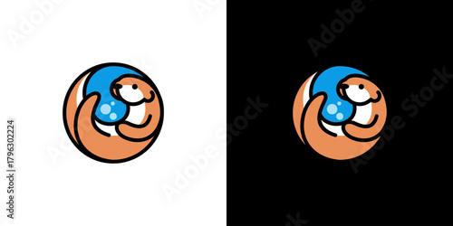 Minimalist Circle Otter Sign Icon Logo Template Illustration