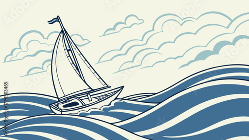Sailing boat on the sea illustration vector graphic design template travel and adventure nautical theme concept art