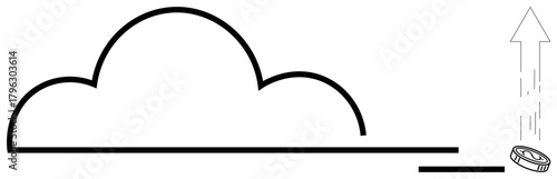 Cloud shape with upward arrow and data disk highlight digital transformation, technology growth, and service efficiency. Ideal for innovation, technology, data sharing, growth strategies, cloud