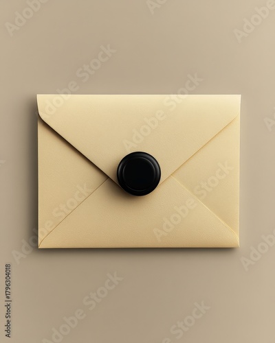 Black Circle on Open Beige Paper Envelope
