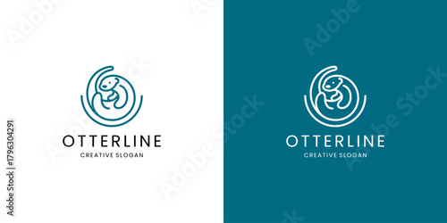 Otter Sign Icon Circle Outline Minimalist Logo Template Illustration