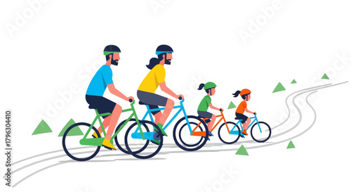 Family Cycling Adventure Embraces Outdoor Recreation On Winding Countryside Trails