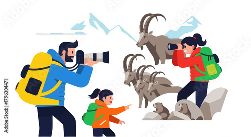 Family Discovering Wildlife:  Photographing Ibexes And Observing Alpine Marmots