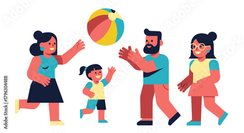 Family Playing With Colorful Ball, Joyful Moments Filled With Happiness and Togetherness