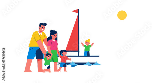 Family Enjoying A Sailing Vacation Under The Summer Sun And Sharing Joyous Moments