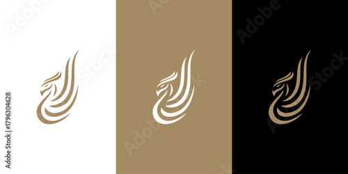 Luxury Symbol Gold Color Phoenix Bird Illustration Vector Template