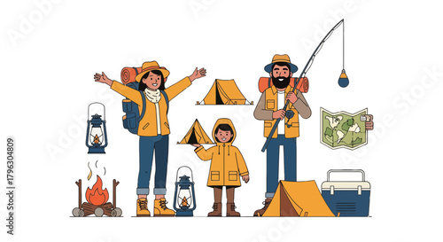 Family Enjoying Outdoor Adventures: Camping Trip, Fishing, And Exploring Nature Together