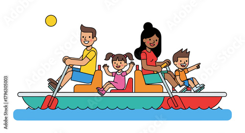 Family Enjoying Water Recreation On A Lake During A Bright And Sunny Day