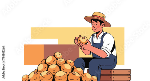 Farmer Displaying Produce After Harvesting, A Symbol Of Agriculture's Bounty, And Nature's Gifts