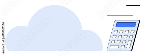 Cloud and calculator emphasizing remote data storage, online financial calculations, and computing. Ideal for cloud services, finance, technology, education, data management, business digital tools
