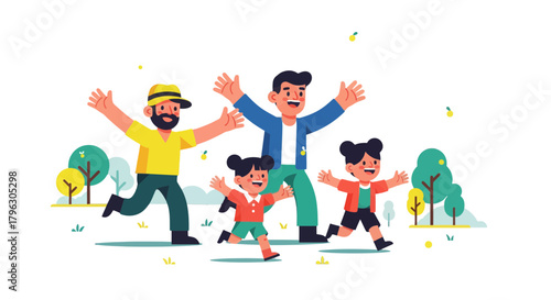 Family Having Fun In The Park With Joyful Expressions Outdoors Together