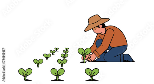 Farmer Planting Seedlings in the Garden for Agricultural Cultivation Vector Illustration