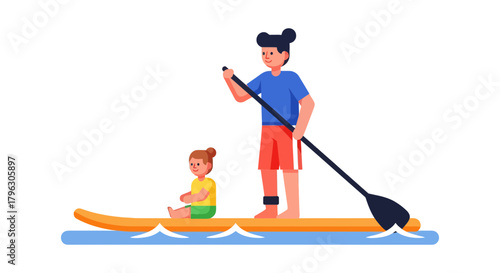 Family Paddling On The Water: Enjoying Fun And Leisure Together On Sup Board