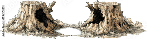 Two old tree stumps with clipping paths