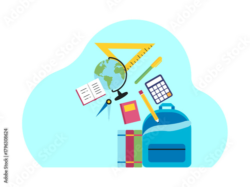 School equipment such as backpacks. Back to school vector illustration. Flat illustration concept.