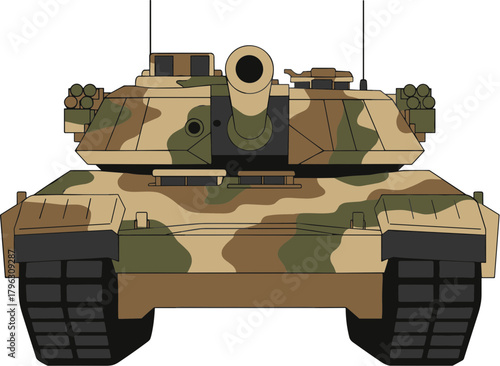 Detailed Camouflage Military Tank Machine War Front View Illustration