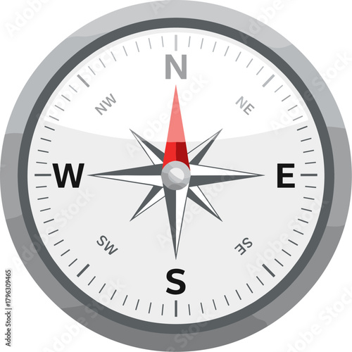 Realistic Shiny Compass Rose Illustration Indicating Cardinal Direction Navigation Tool