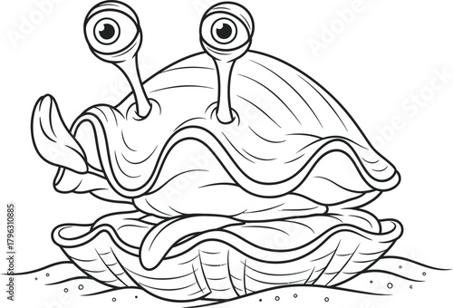 Quirky Cartoon Clam on Seabed Outline