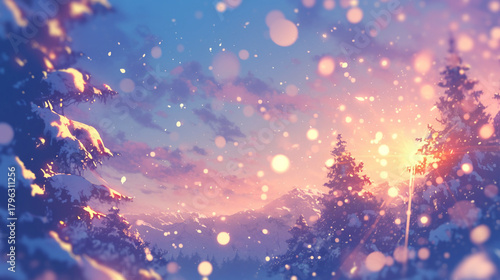 キラキラと雪の降る森の朝