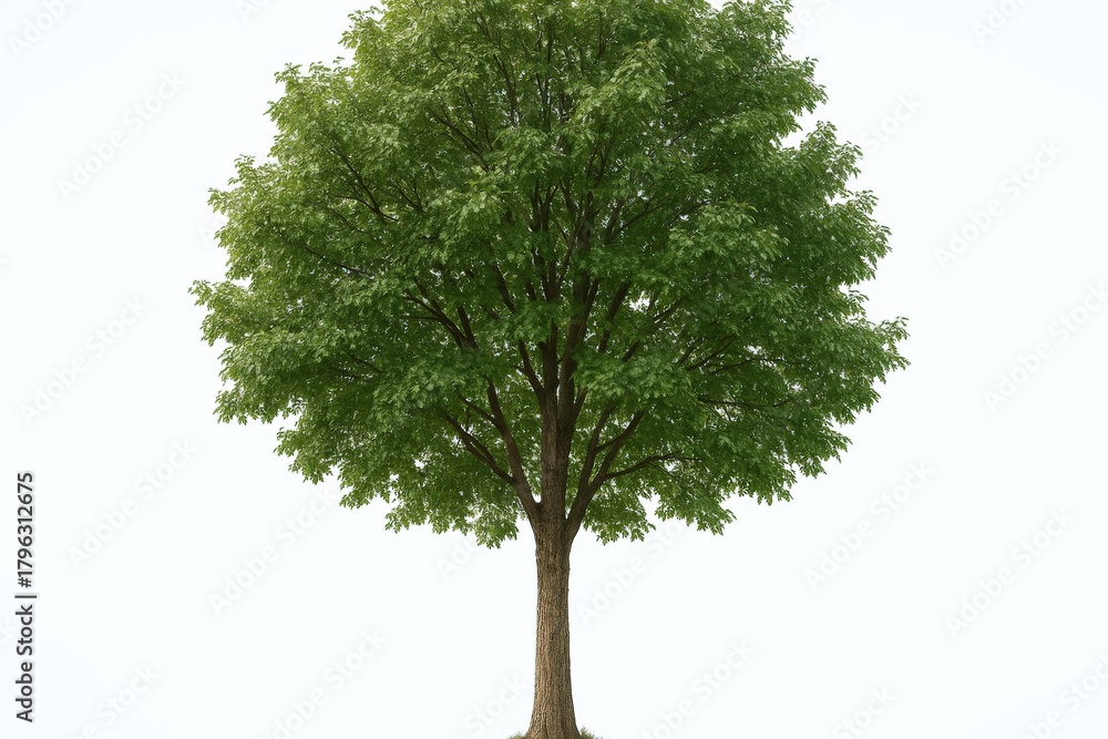 Fototapeta premium Isolated Tree with Lush Green Foliage Against a White Background, Ideal for Design Elements