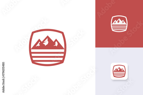 mountain with lake logo design illustration vector template