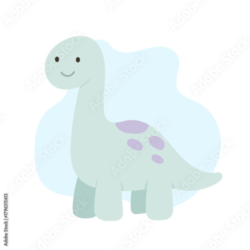 Cute brachiosaurus with long neck and light blue body, brachiosaurus illustration radiating gentle prehistoric charm, ideal for nursery prints, educational designs, toys, posters and children art.