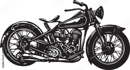 Vintage Motorcycle Silhouette: This image features a classic motorcycle silhouette in monochrome, showcasing the timeless design and intricate mechanics of a vintage two-wheeled machine.
