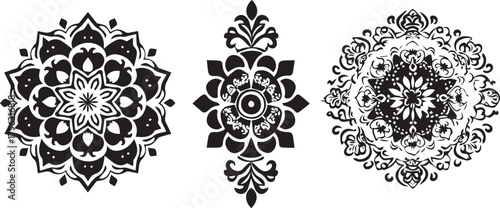 Ornamental Patterns in Symmetry: An intricate arrangement of decorative patterns displays circular and symmetric designs, each exuding elegance. This image displays detailed art