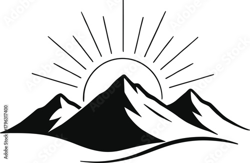 Black and White Mountain Landscape Vector