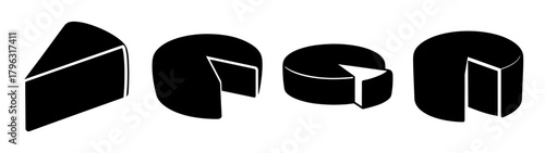 Four simple black icons representing slices of cheese food dairy products
