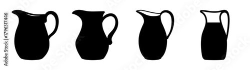 Four dark silhouettes of pitchers of varying sizes and styles