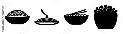 Collection of four food icons representing different types of meals