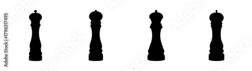 Four silhouette pepper grinder kitchen utensils for cooking and seasoning