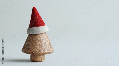 Wooden Christmas Tree Toy with Red Santa Hat