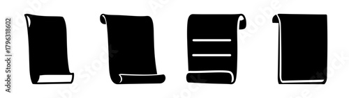 Four silhouette icons representing privacy policy documents scrolls and books