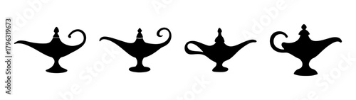 Collection of silhouette genie lamps traditional arabian night fantasy magic objects