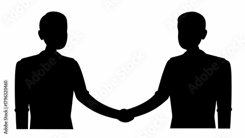 Silhouette illustration of two business people shaking hands in agreement against a white background scene | editable eps vectors