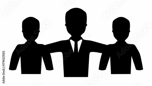 Silhouette of three people standing together with the middle person wearing a suit and tie design | editable eps vectors