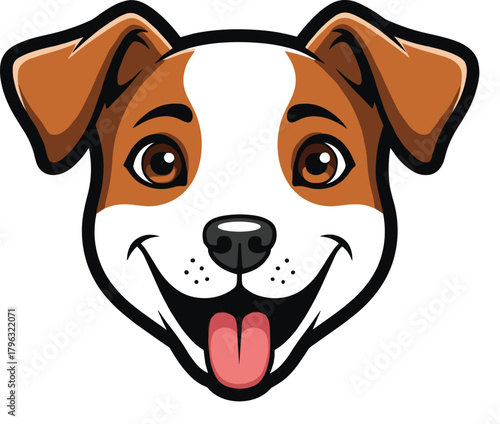 Happy cartoon dog face with tongue out, playful expression, brown ears, white snout, friendly pet mascot vector art