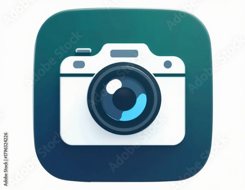 Sleek camera app icon with a modern minimalist design, representing a digital photography or video tool. A clean vector graphic logo for mobile and web interfaces