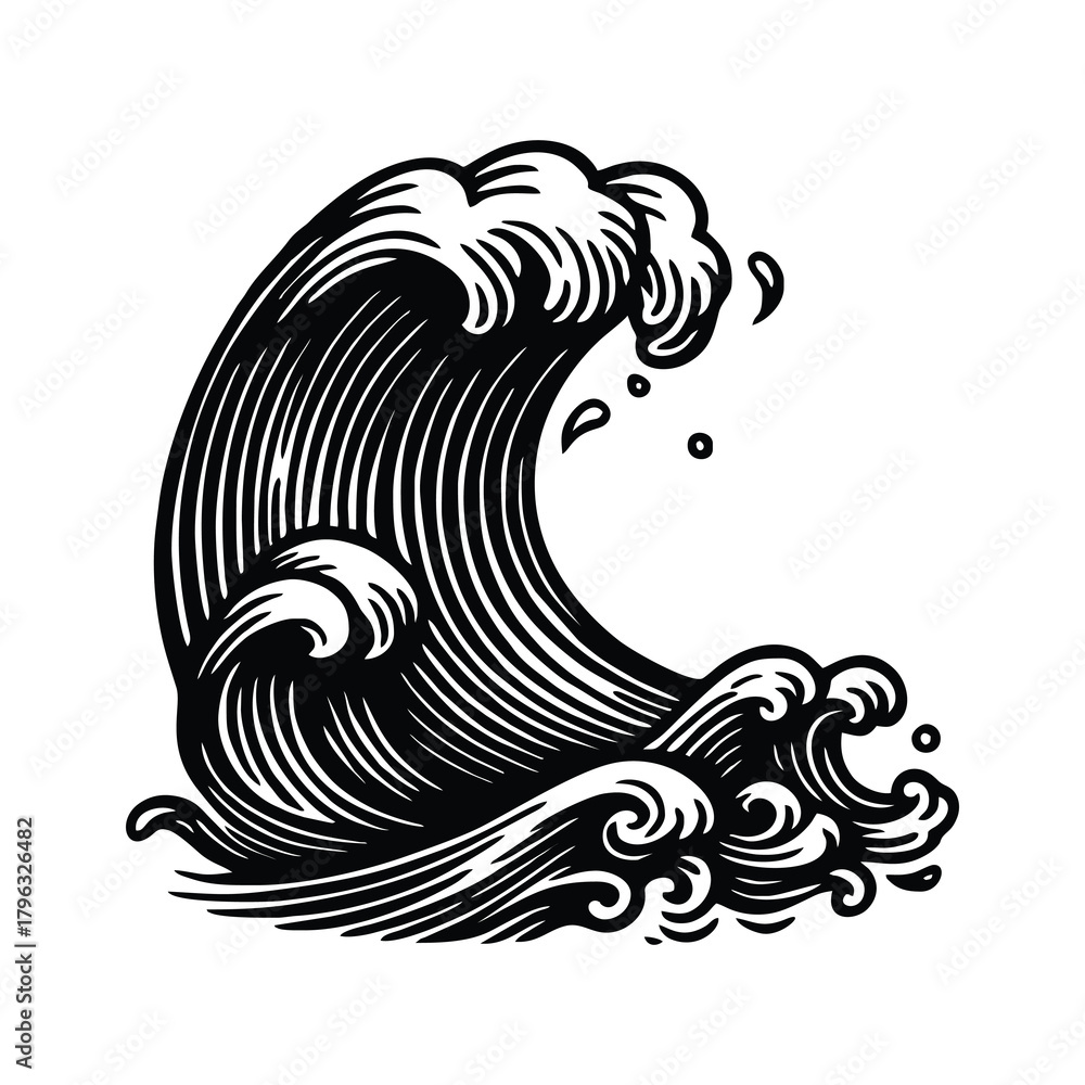 Obraz premium illustration of a large ocean wave cresting.