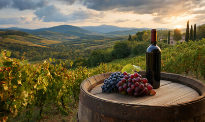 Foto auf Acrylglas Weingarten Indulge in the rustic charm of a vineyard vista with aged wine, sun-ripened grapes and rolling hills, offering a taste of tranquility and timeless elegance  © Iqra