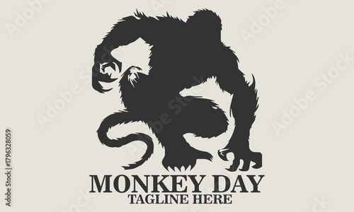 silhouette vector of a fierce, monstrous ape creature in a crouching attack pose. monkey day icon, scared monkey vector illustration and monkey day for halloween