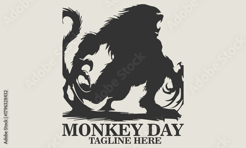 silhouette vector of a fierce, monstrous ape creature in a crouching attack pose. monkey day icon, scared monkey vector illustration and monkey day for halloween