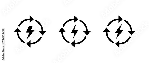Energy recharge icon. Power cycle symbol with lightning bolt