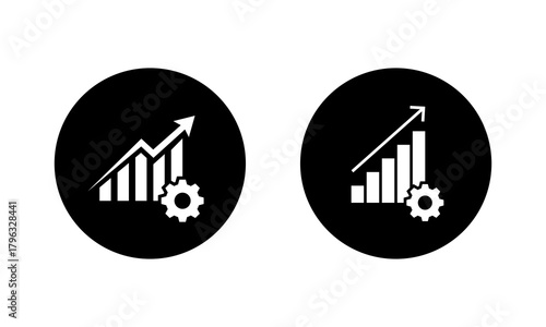 Growth optimization icon in black circle. Business analytics and performance improvement symbol