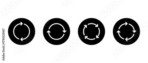 Cycle arrow icon set in black circle. Repeat, refresh, and reload symbol
