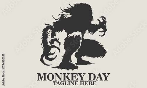 silhouette vector of a fierce, monstrous ape creature in a crouching attack pose. monkey day icon, scared monkey vector illustration and monkey day for halloween